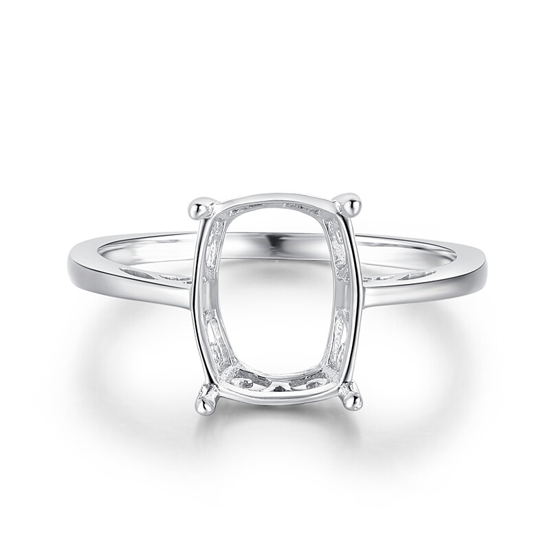 Cushion 10x8mm Semi Mount Simple Ring Solid 10k White Gold Wedding Anniversary