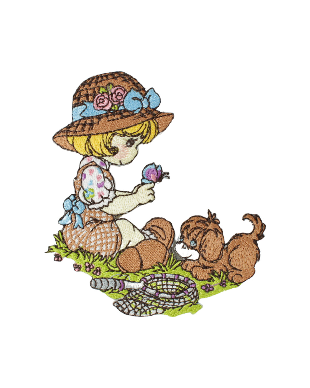 Precious Moments Butterfly Girl & Dog Patch Vintage 1990s Iron-On – Brand New