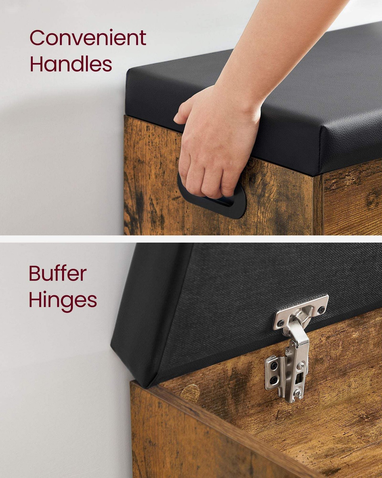 Storage Bench with Cushion, Padded Seat, 3 Compartments