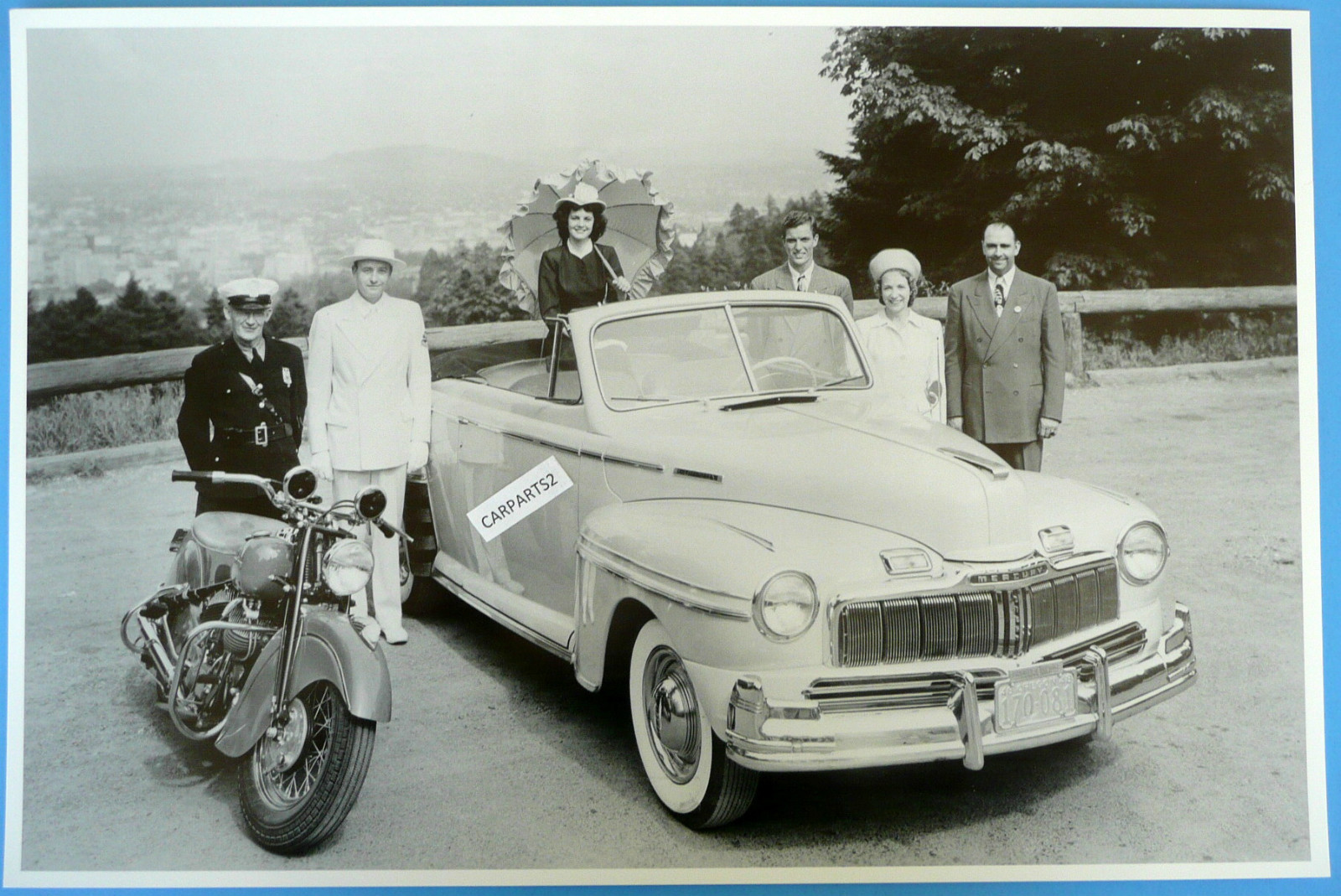 12X18 Black & White Picture 1948 Mercury Convertible At Rose Festival