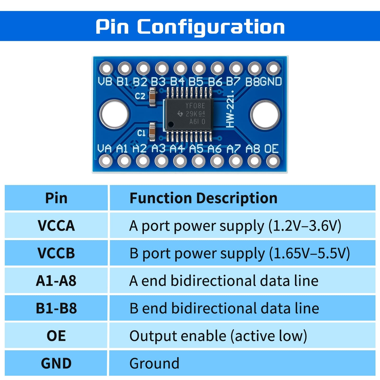 10pcs TXS0108E High-Speed Full-Duplex 8-Way Logic Level Shifter Module 8-bit
