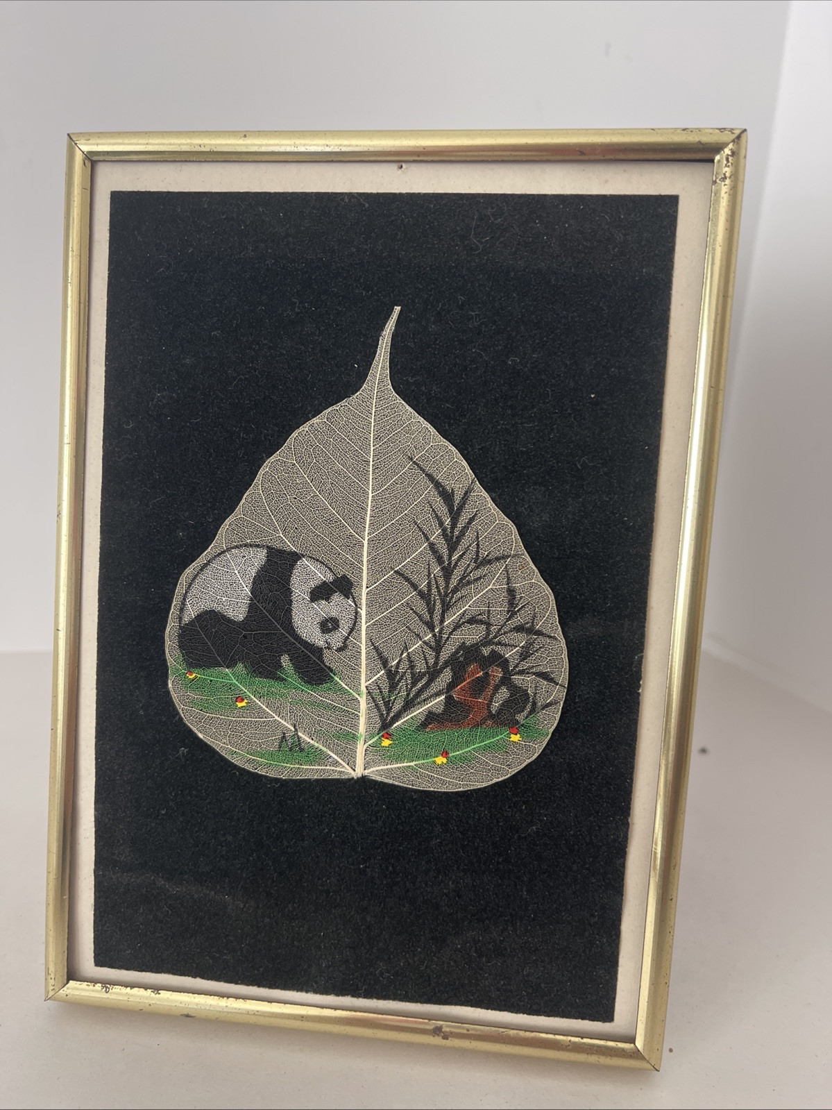 Peepal Leaf Painting Koala Real Tree Hand-Painted Framed 7x5” Asia Vintage