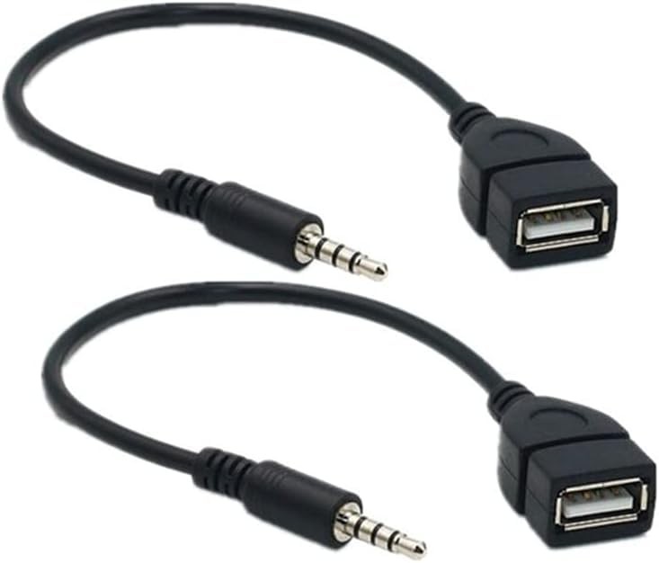 2Pcs 3.5mm AUX Audio Plug to USB A Female Car Adapter Cable Black
