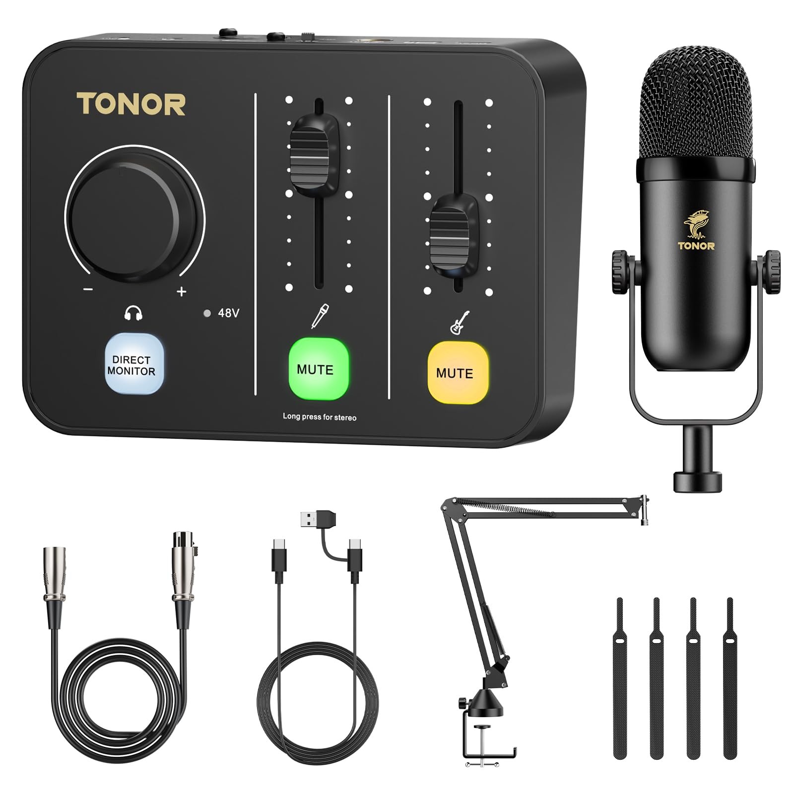 Podcast Equipment Bundle for 1, Audio Mixer with Dynamic Microphone and Boom ...