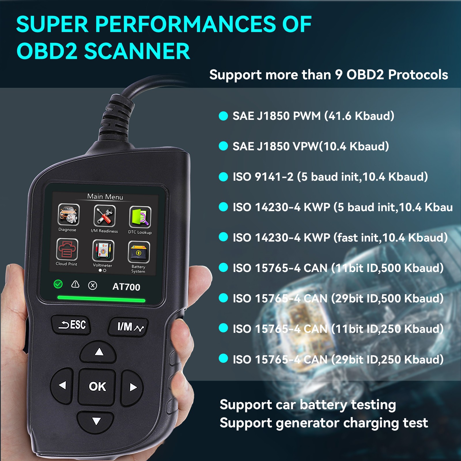 AT700 OBD2 Scanner Code Reader Car Diagnostic Scan Tool Check Engine Fault USA