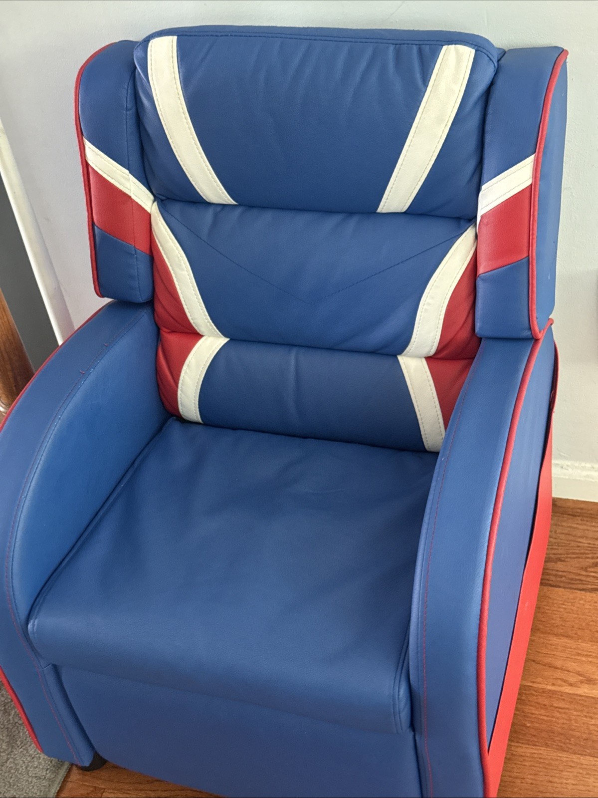 The Crew Furniture Traditional Kids Recliner Chair Faux Leather Blue