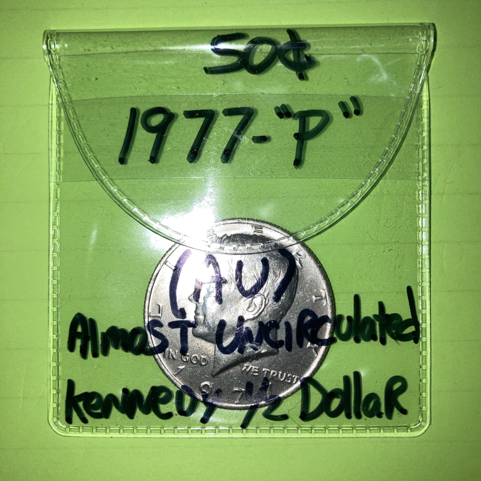1977-‘P’ Kennedy Half Dollar 50c Coin (AU)Aimost Uncirculated Cond. FREE SHIP!!