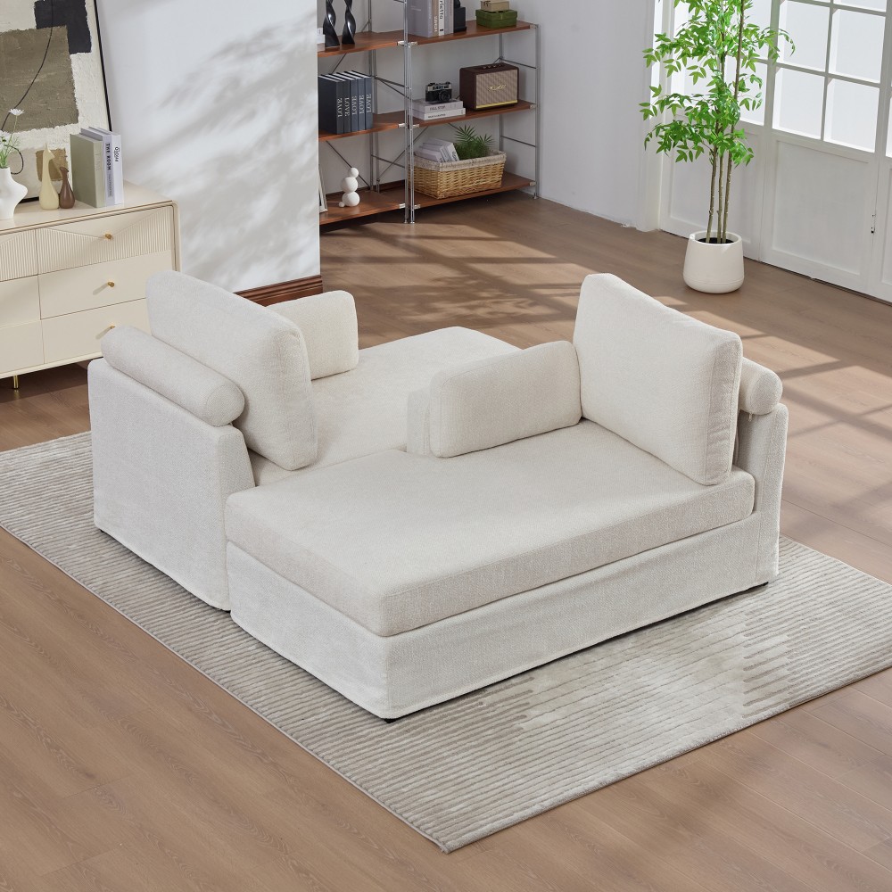 Ivory Chenille Sofa Bed with Cushions, Strong Frame, Living Room