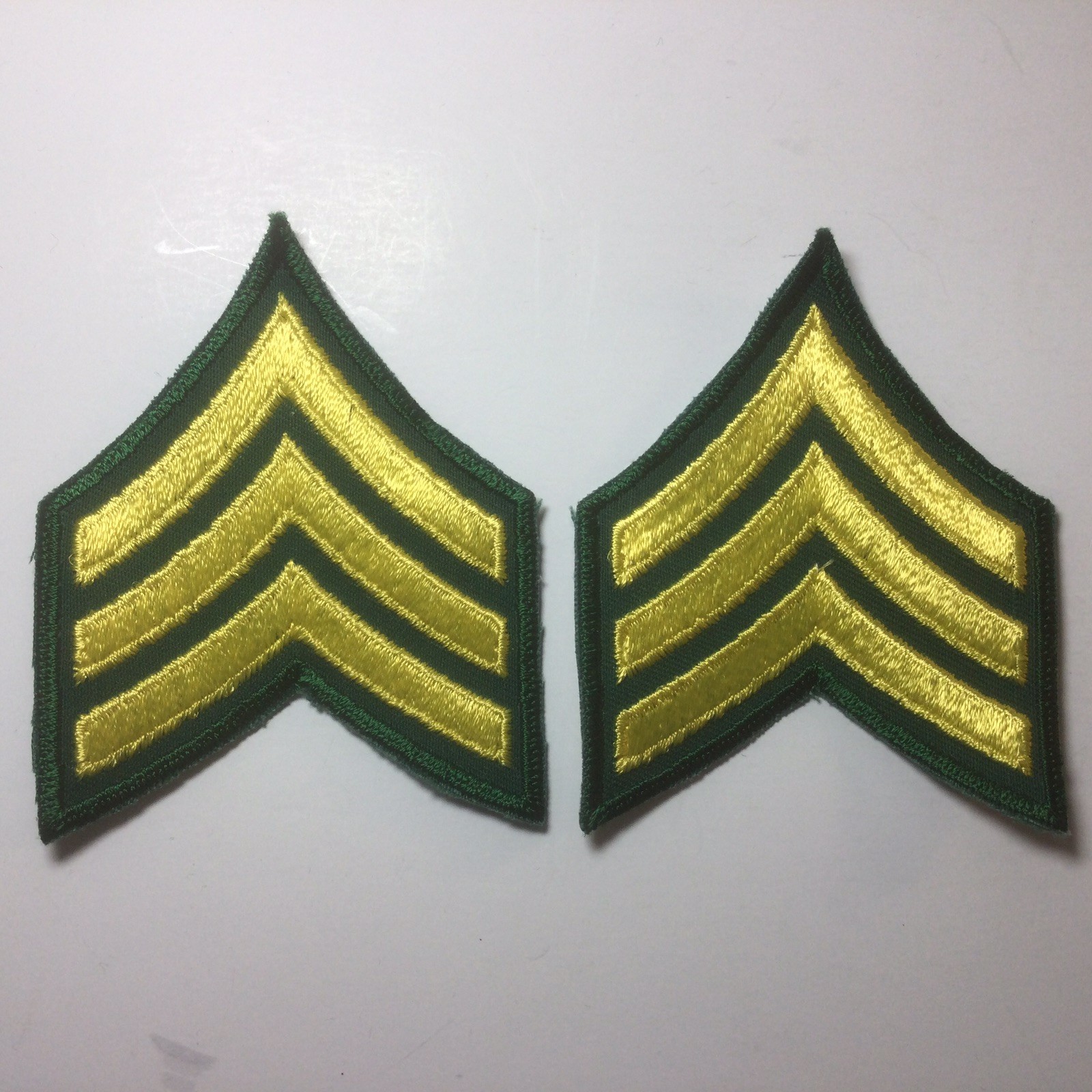 (2) Sergeant Chevron - 3 Yellow Stripes on Forest Green Patch (Green Border) OLD
