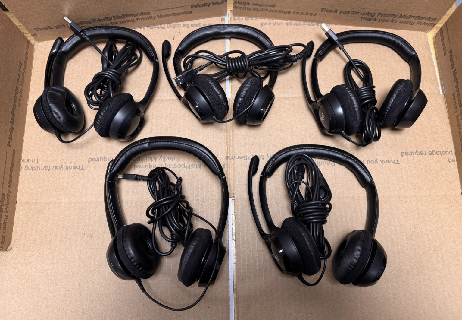 Logitech H390 USB Computer Headset Noise Cancelling Mic Stereo (TESTED; LOT x5)