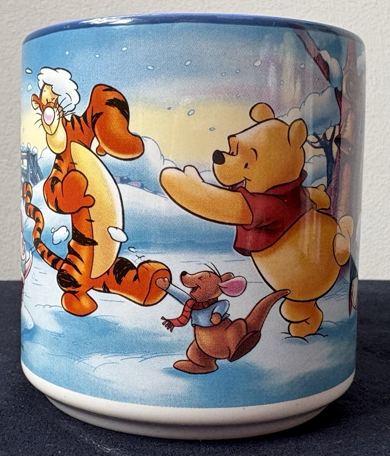 Vintage Walt Disney's Classic Winnie the Pooh Snowball Fight Mug ~ Rare