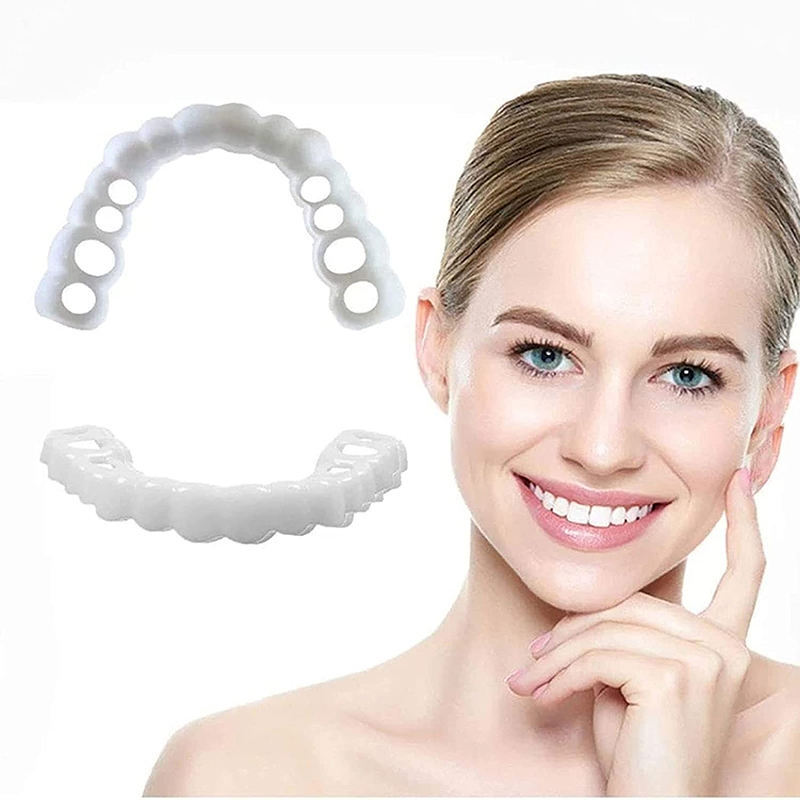 Upper Lower Teeth Silicone Veneers Dentures Snap-on Teeth Kit False Teeth