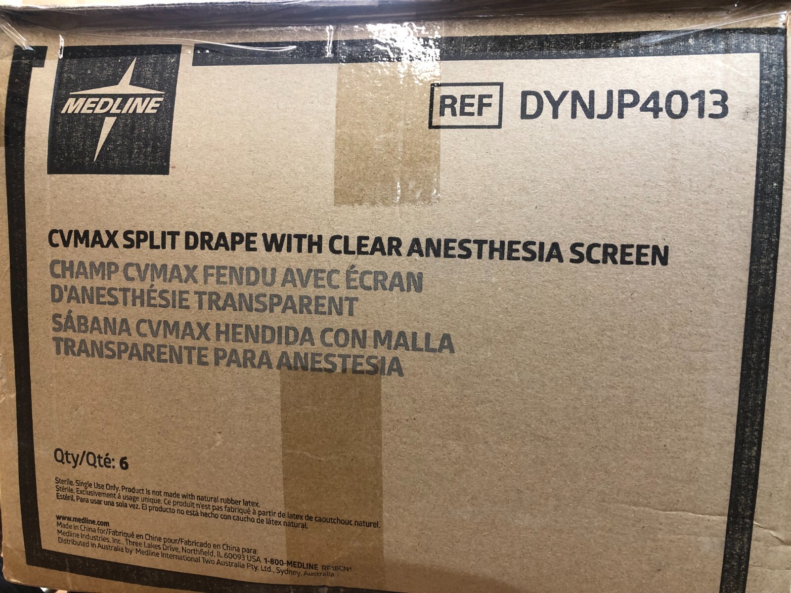 Case of 6 Medline CVMax Split Surgical Drape with Clear Anesthesia Screen