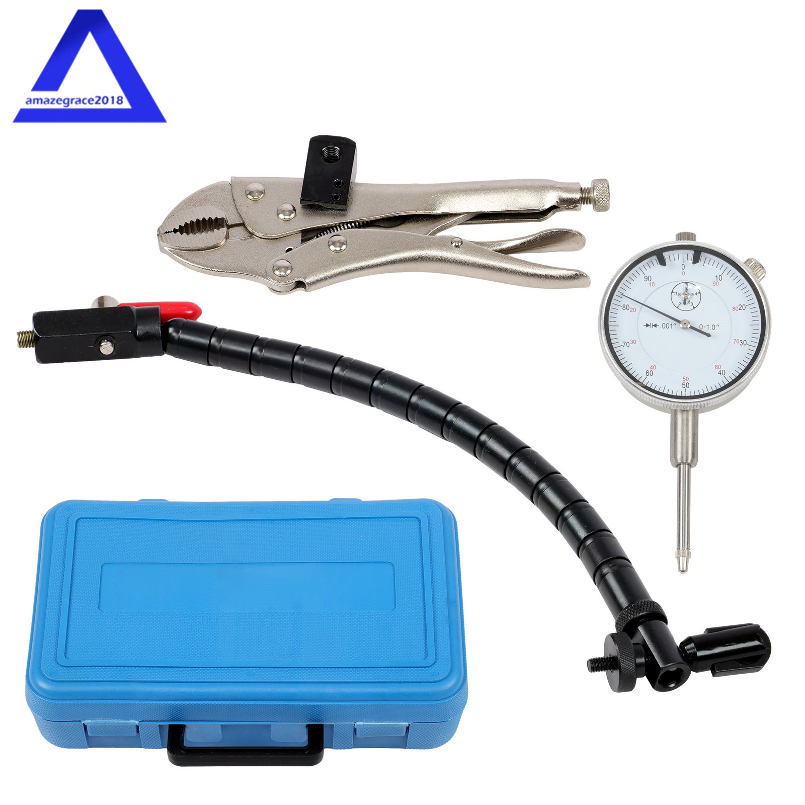 Dial Indicator Lug Back Grad. 0.001 Inch 0-1" Flex Arm Grip Clamp Vise Plier