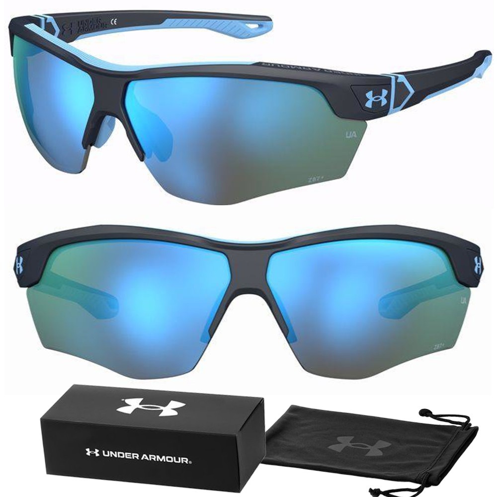 New UNDER ARMOUR UA YARD DUAL 09V Wrap Around Sport Sunglasses Blue Mirror Lens