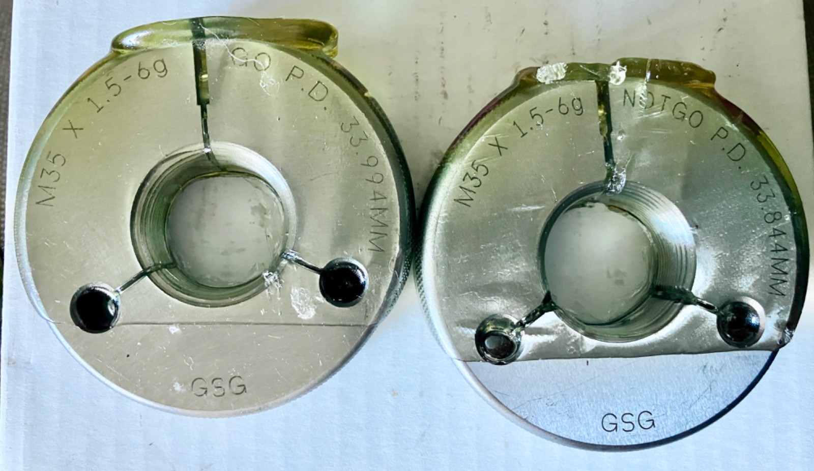 GSG M35 X 1.5 6g THREAD RING GAGES 35 GO NO GO P.D.'S = 33.994 & 33.844