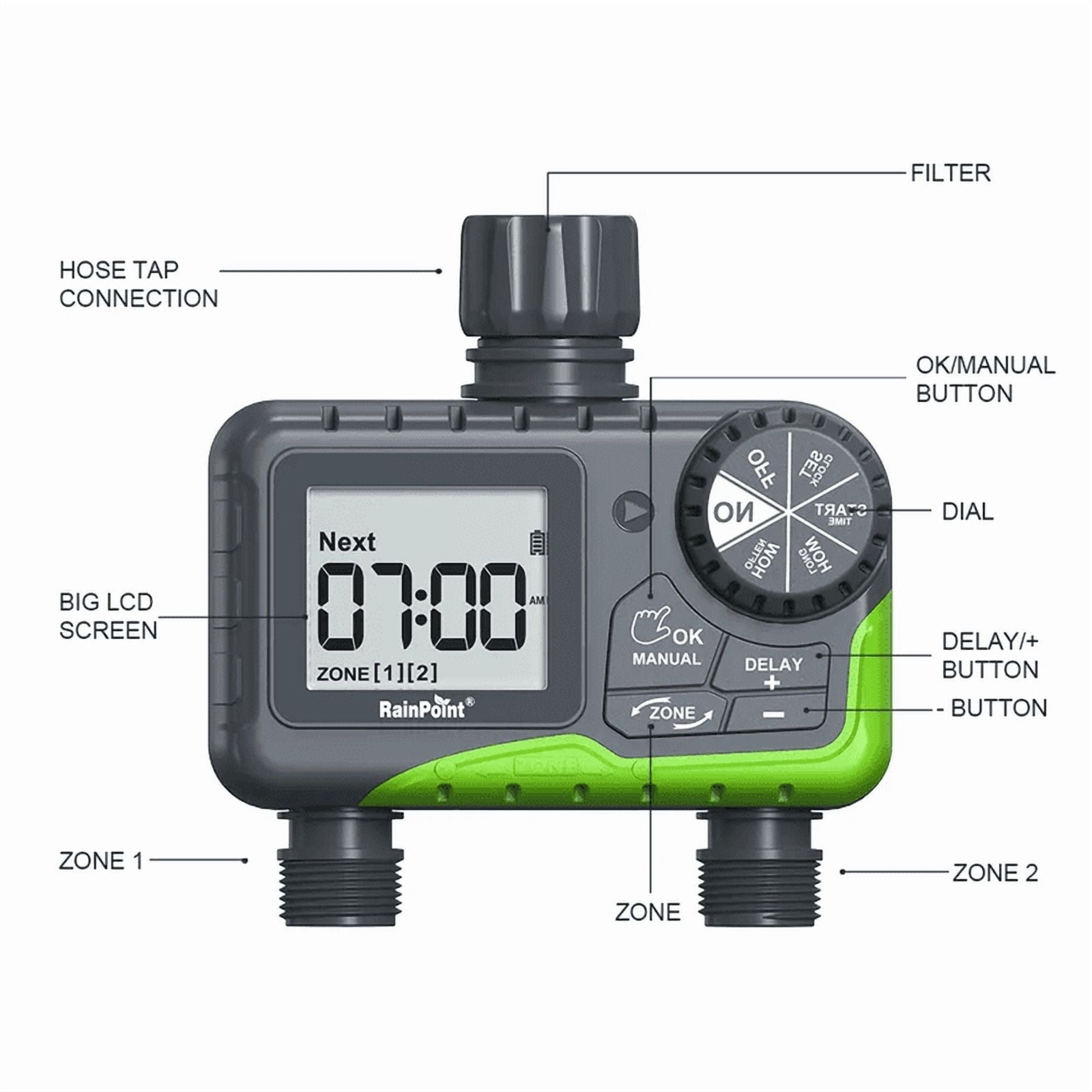 RainPoint 2-Zone Programmable Sprinkler Timer Hose Water Timer FREESHIP