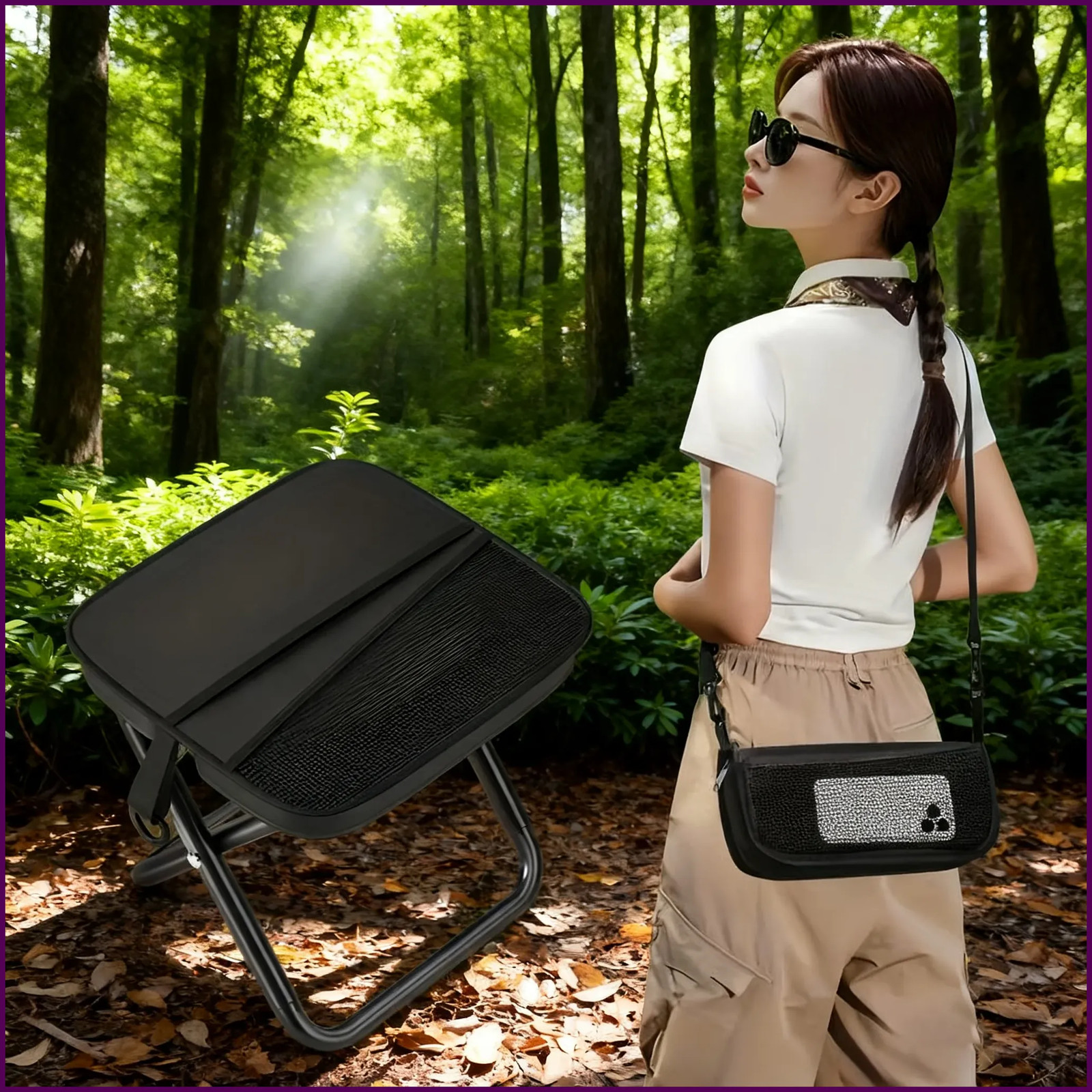 Portable Folding Stool Foldable Backpack Stool Lightweight Mini Easy Carry.