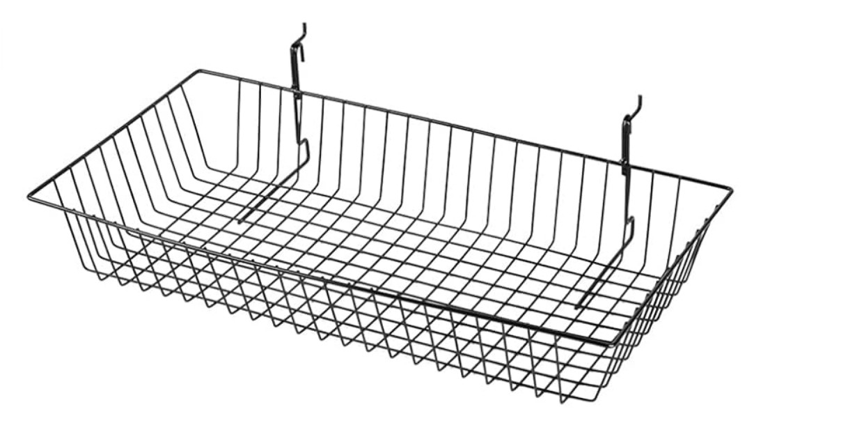 Slatwall & Wire Grid Basket Black Slat wall 24" x 12" x 4" Powder Coat