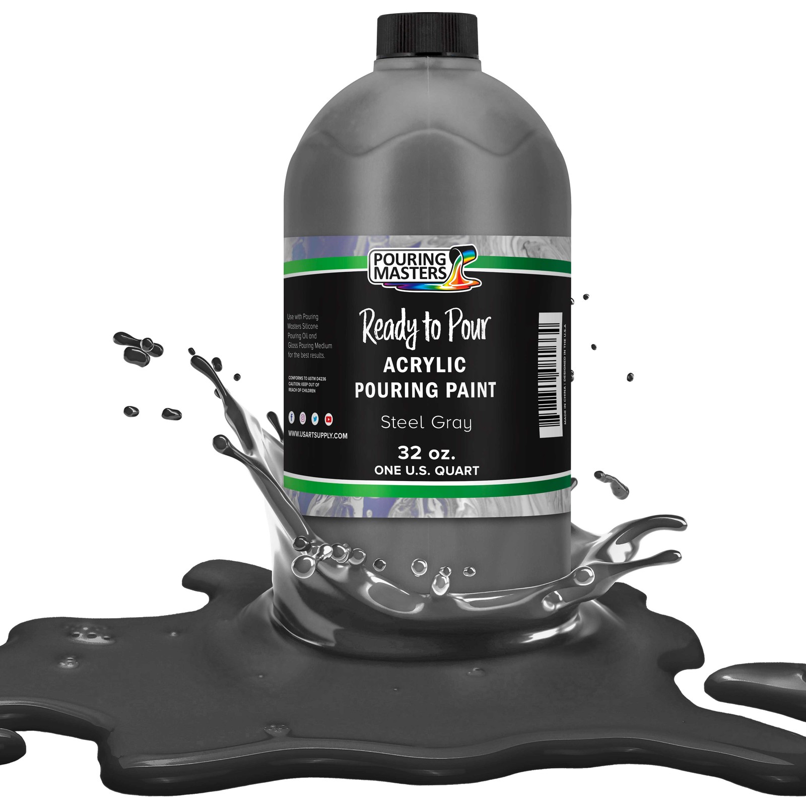 Pouring Masters Steel Gray 32-Ounce (Quart) Water-Based Acrylic Pouring Paint