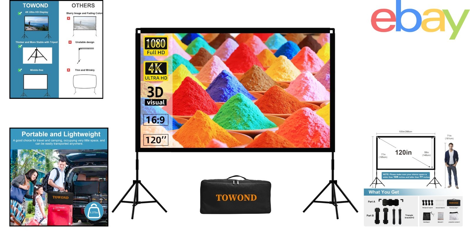 Foldable Projection Screen with Stable Tripod and 160-Degree Viewing Angle