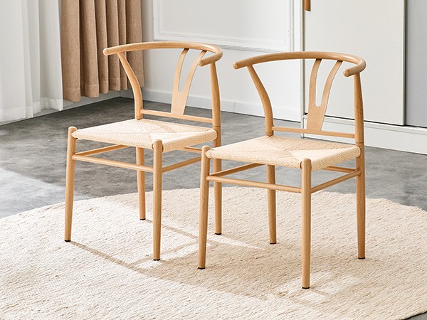 Modern Wishbone Dining Chair Iron Metal Farmhouse Woven Seat Set of 2