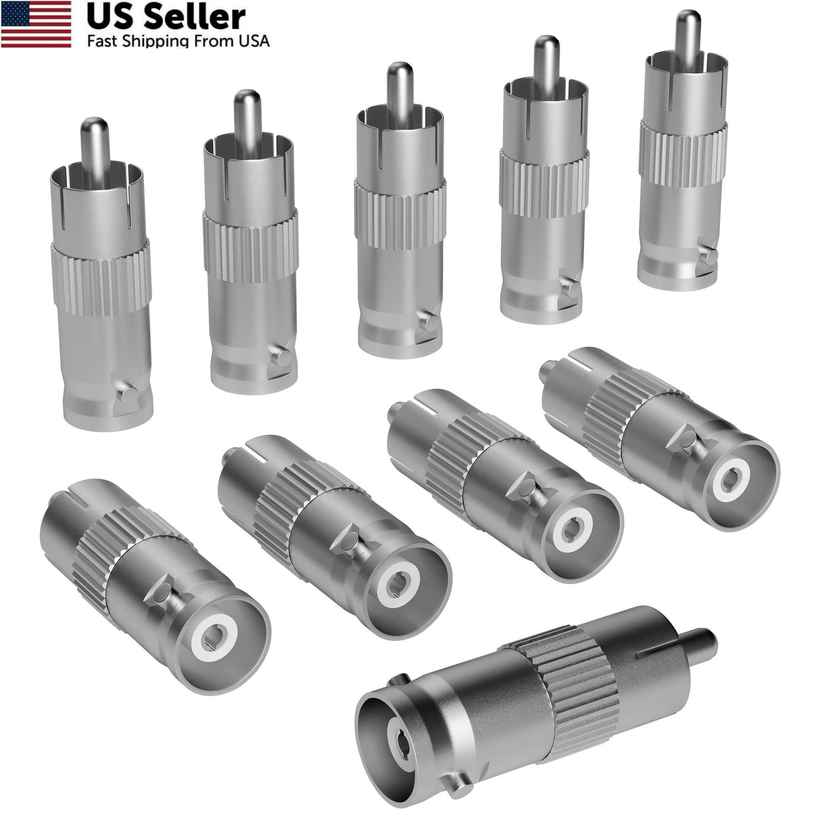 Elecan BNC to RCA Adapter (10 Pack) Female Male Connector 10 PK