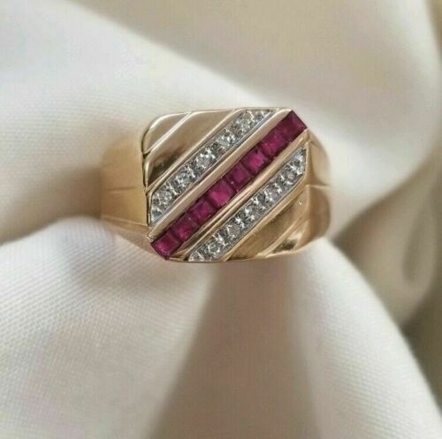 Princess Cut 2.40 Ct Red Ruby Lab-Created Men's Wedding Ring 14K Yellow Gold FN