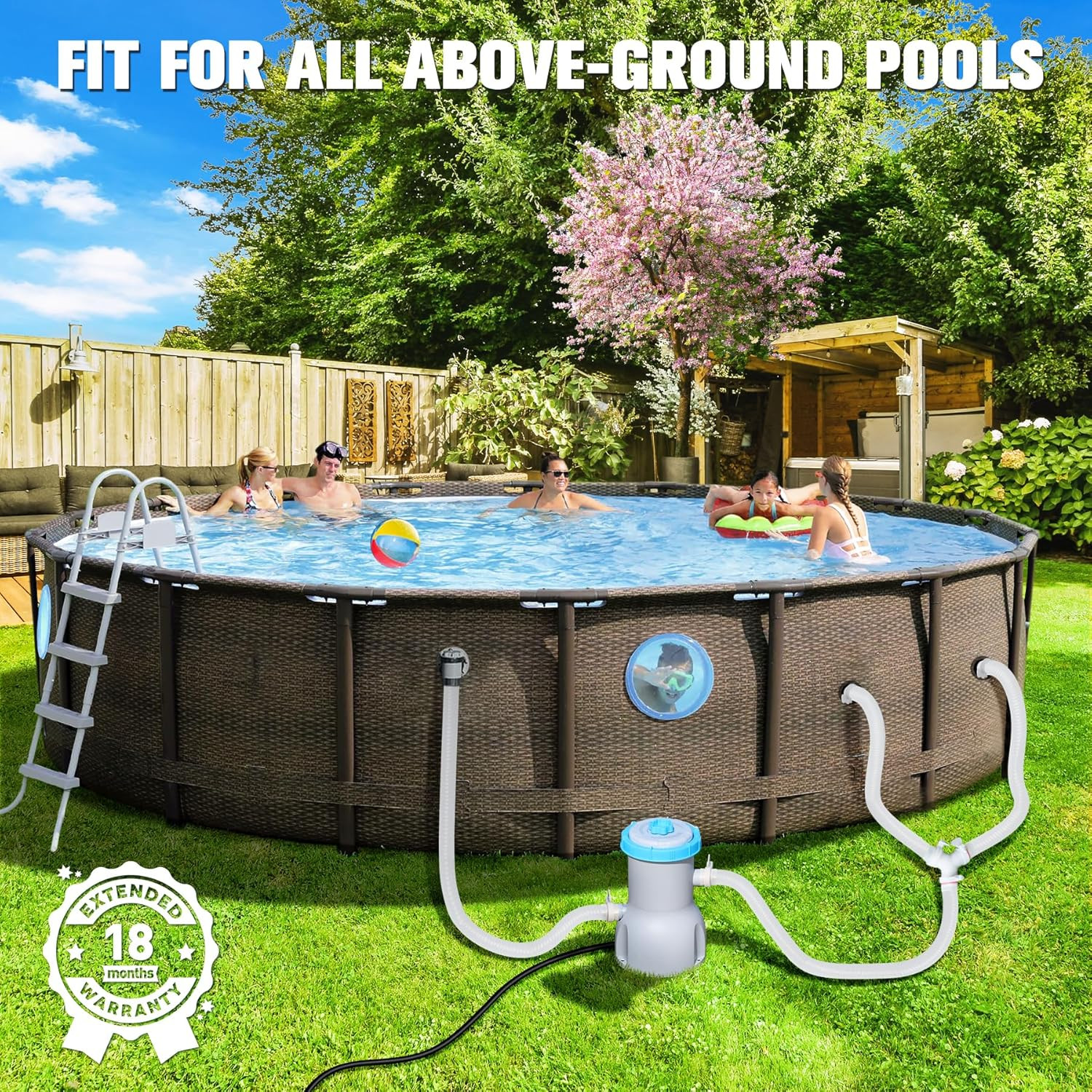 800 GPH above Ground Pool Filter Pump, Energy-Saving Pool Cartridge Filter Pump