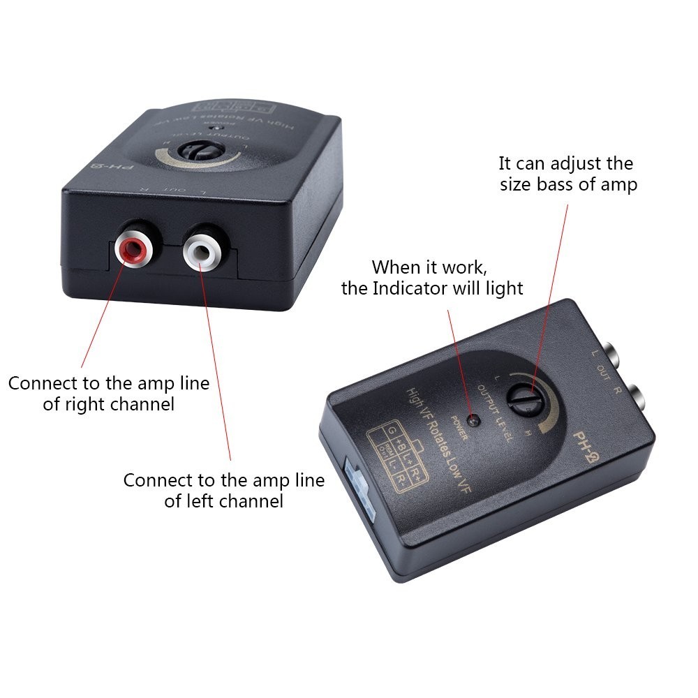 Adjustable Car Audio RCA Converter – Optimize Bass Levels & Install with Ease