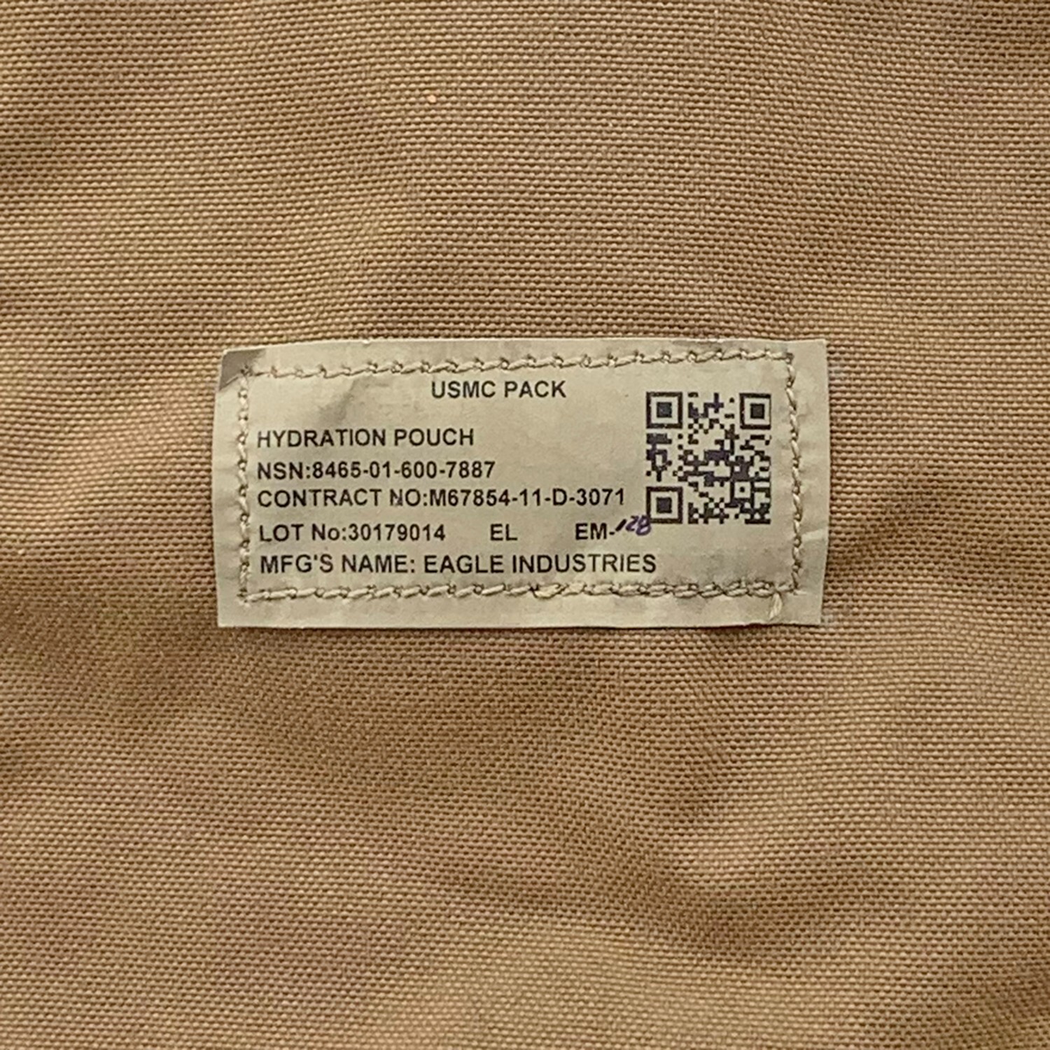 USMC FILBE Hydration Pouch Coyote NSN 8465-01-600-7887