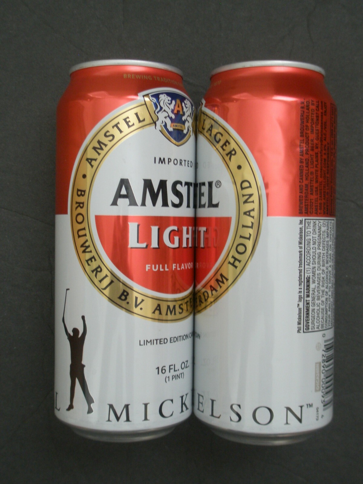 PHIL MICKELSON Amstel Light Beer Can 16 oz Empty Bottom Opened Masters