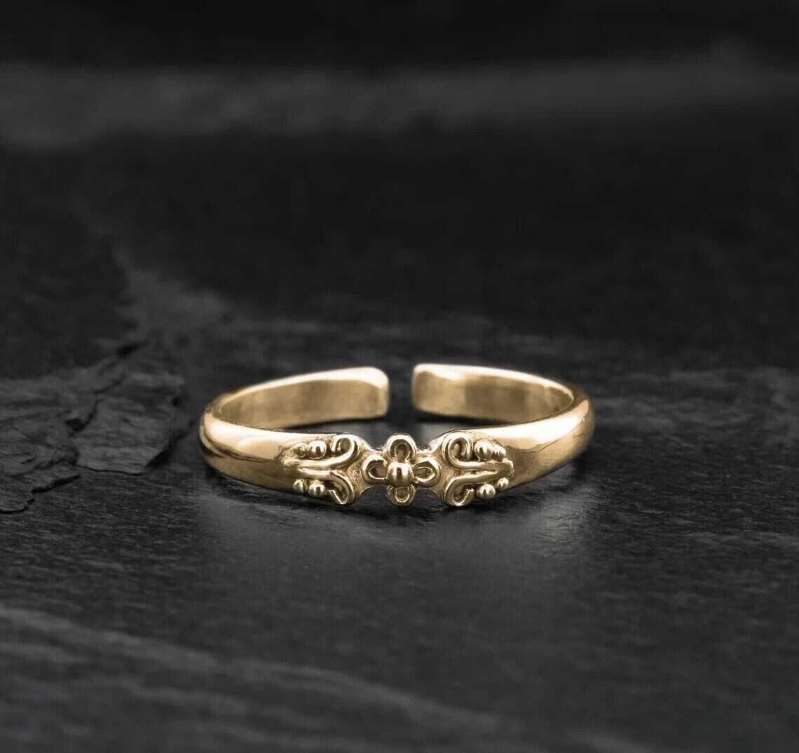 Women's Flower Gold Toe Ring Adjustable Ring Yellow Gold Plated 925 Sliver