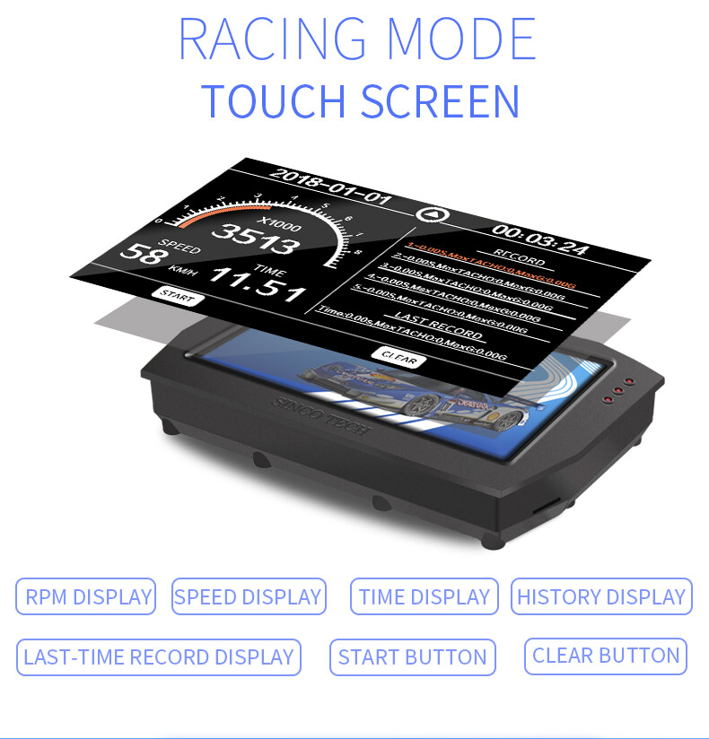 Sinco Tech DO909 Car Racing Dashboard Gauge Display Sensor Kit LCD Screen 12V