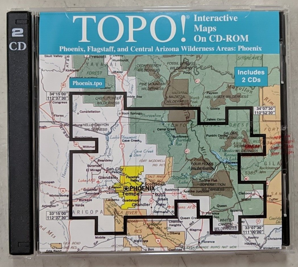 Topo! Interactive Maps On CD-ROM Phoenix, Flagstaff, Central Arizona Wilderness