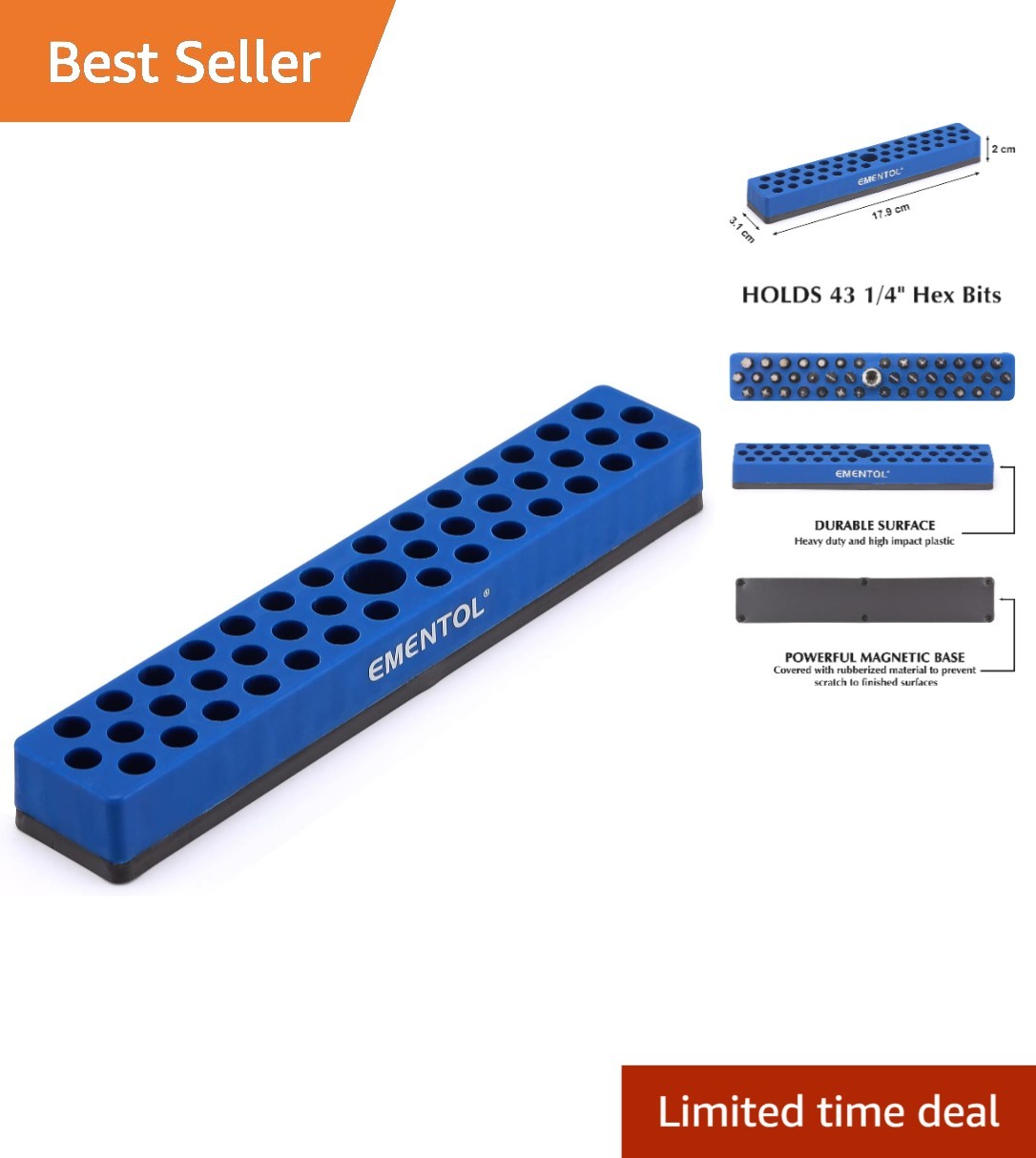 Blue Magnetic Bits Holder for 43 x 1/4" Bits - Durable Tool Organizer