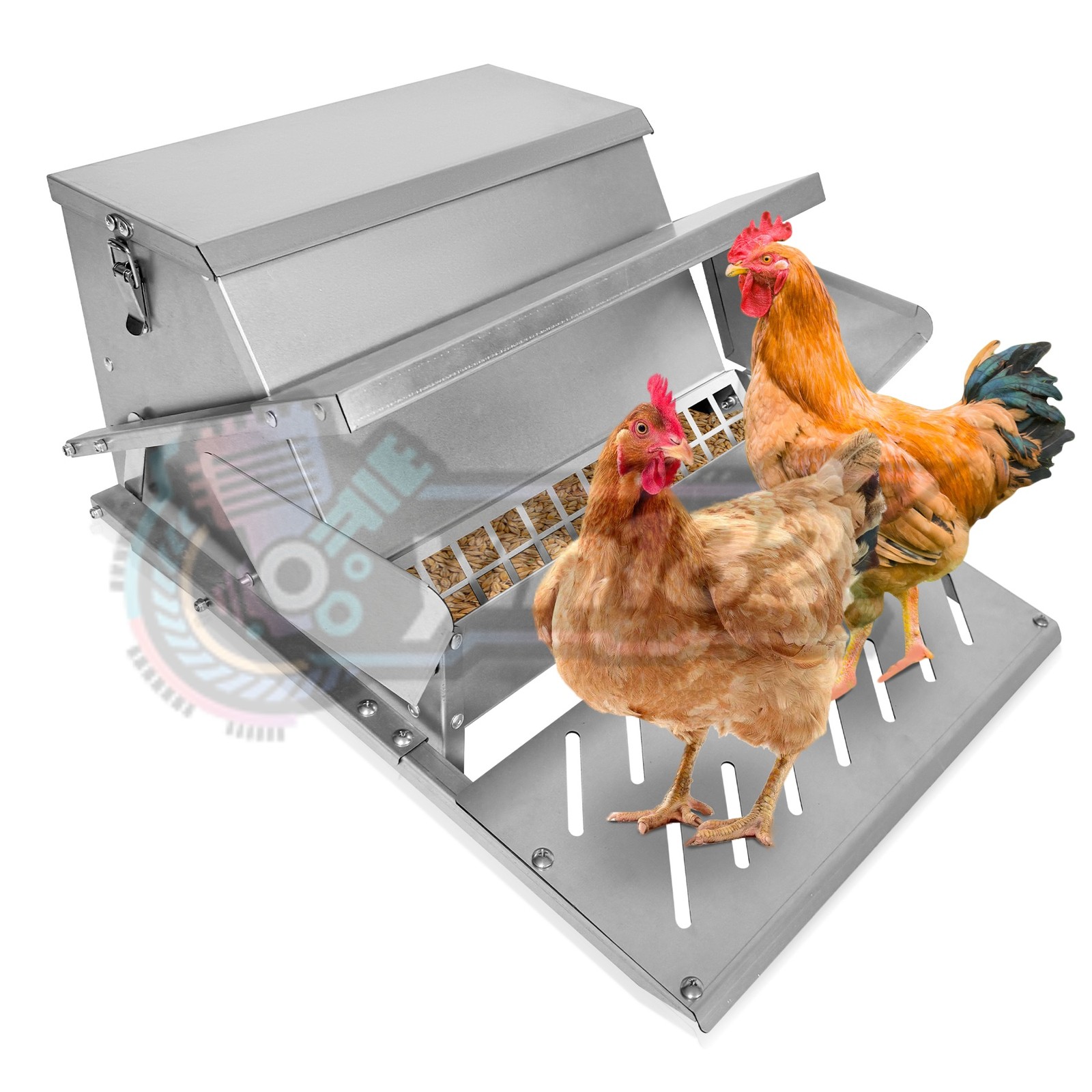 1pce Steel Poultry Feeders Weatherproof Automatic Chicken Feeder 20lb