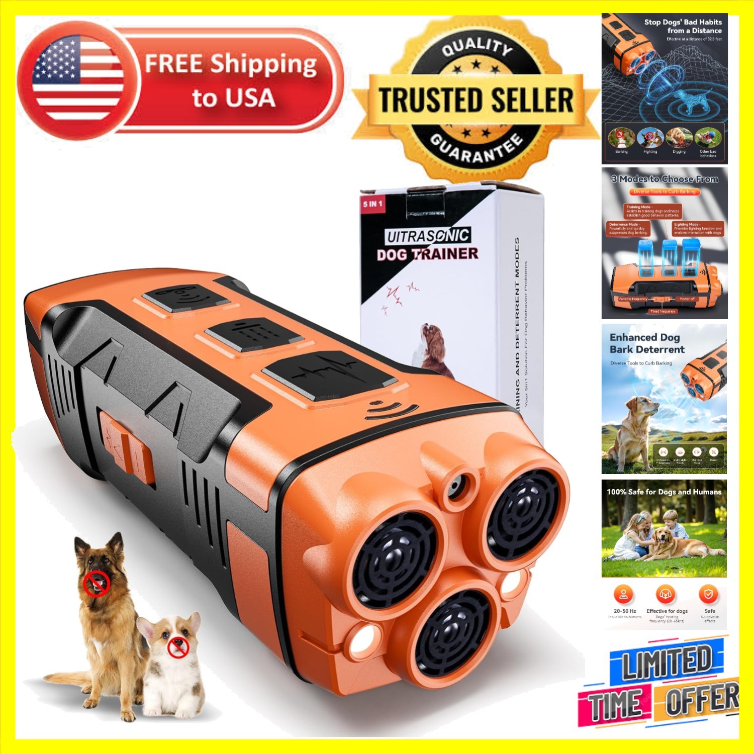 Fast Charging Anti-Barking Device - Ultrasonic Solution for Well-Behaved Dogs