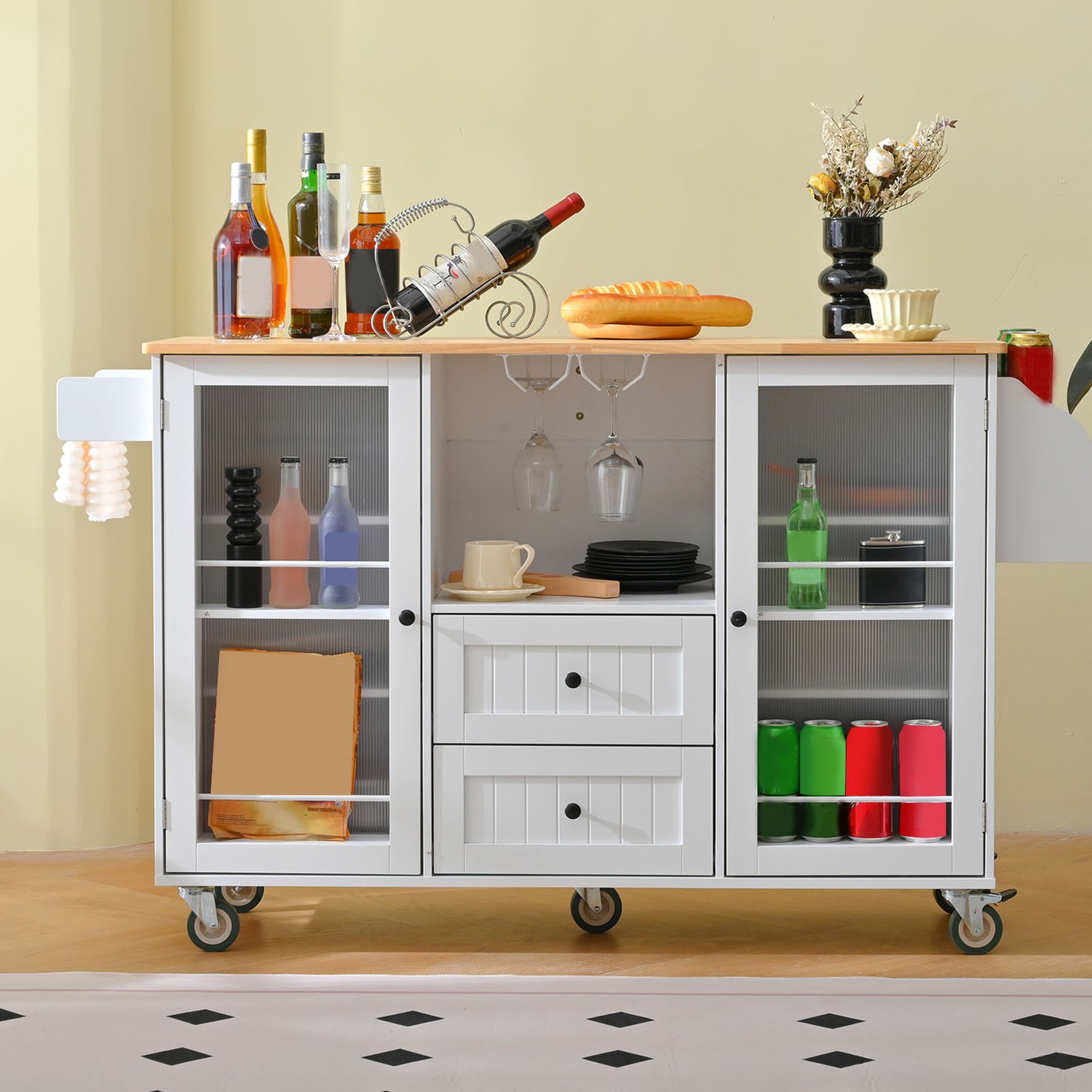 Kitchen Island Cart with Wheels Kitchen Trolley featuring Drawers Storage Shelf