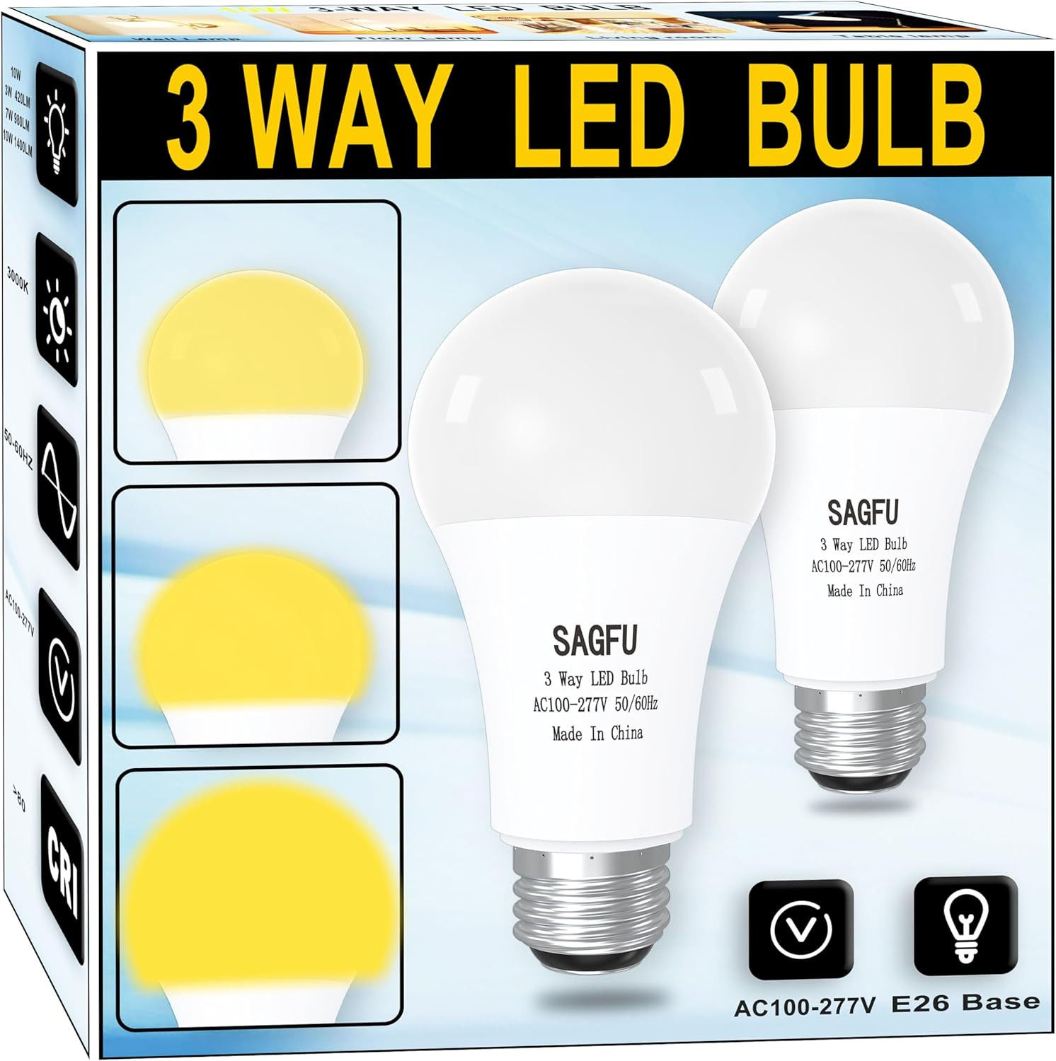 3 Way LED Light Bulbs 30 70 100 W Equivalent Soft White,A19 3000K,Three Way Ligh