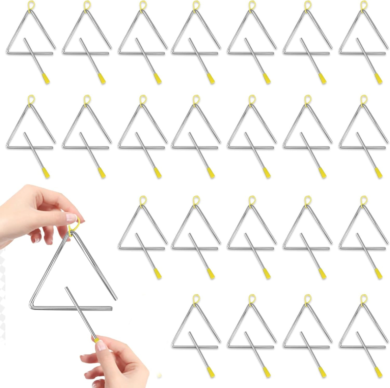 24 Pcs 6 Inch Steel Triangle Instrument with Striker Hand Percussion Triangle In