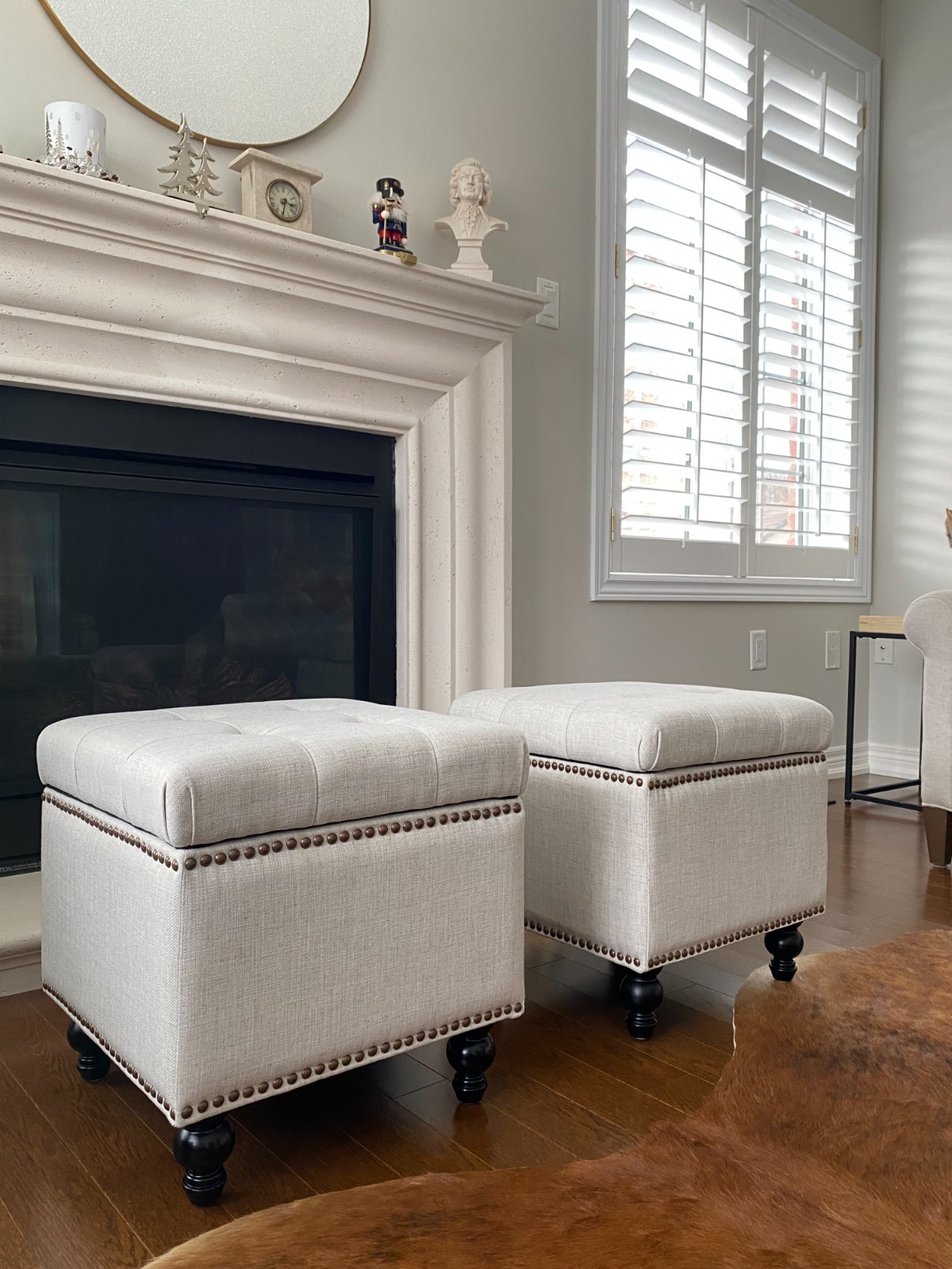 SEAT4U 17" Beckenham Cube Storage Ottoman in Off-White Fabric