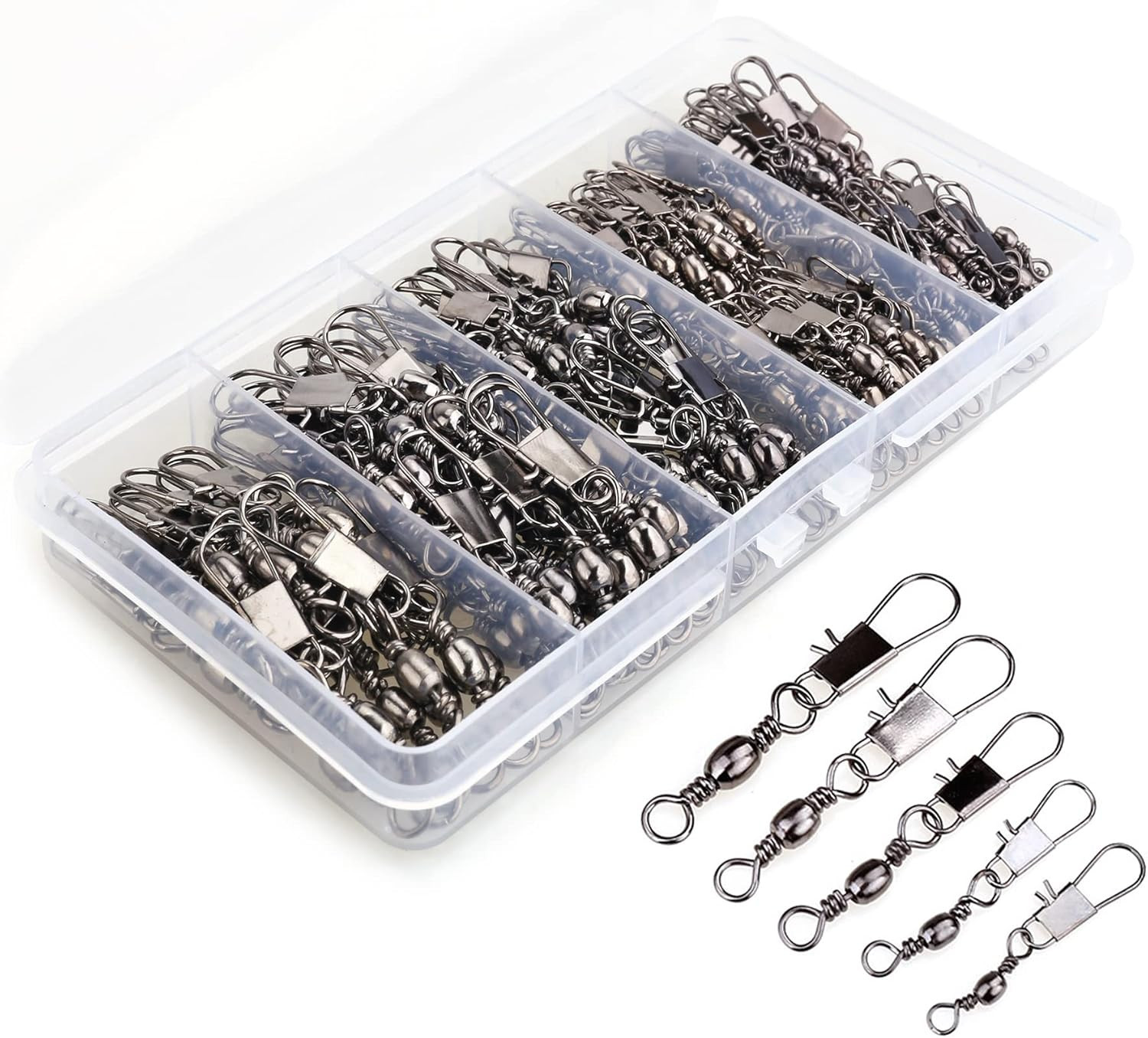 200PCS Barrel Snap Swivel Fishing Accessories, Premium Fishing Gear Equipment wi