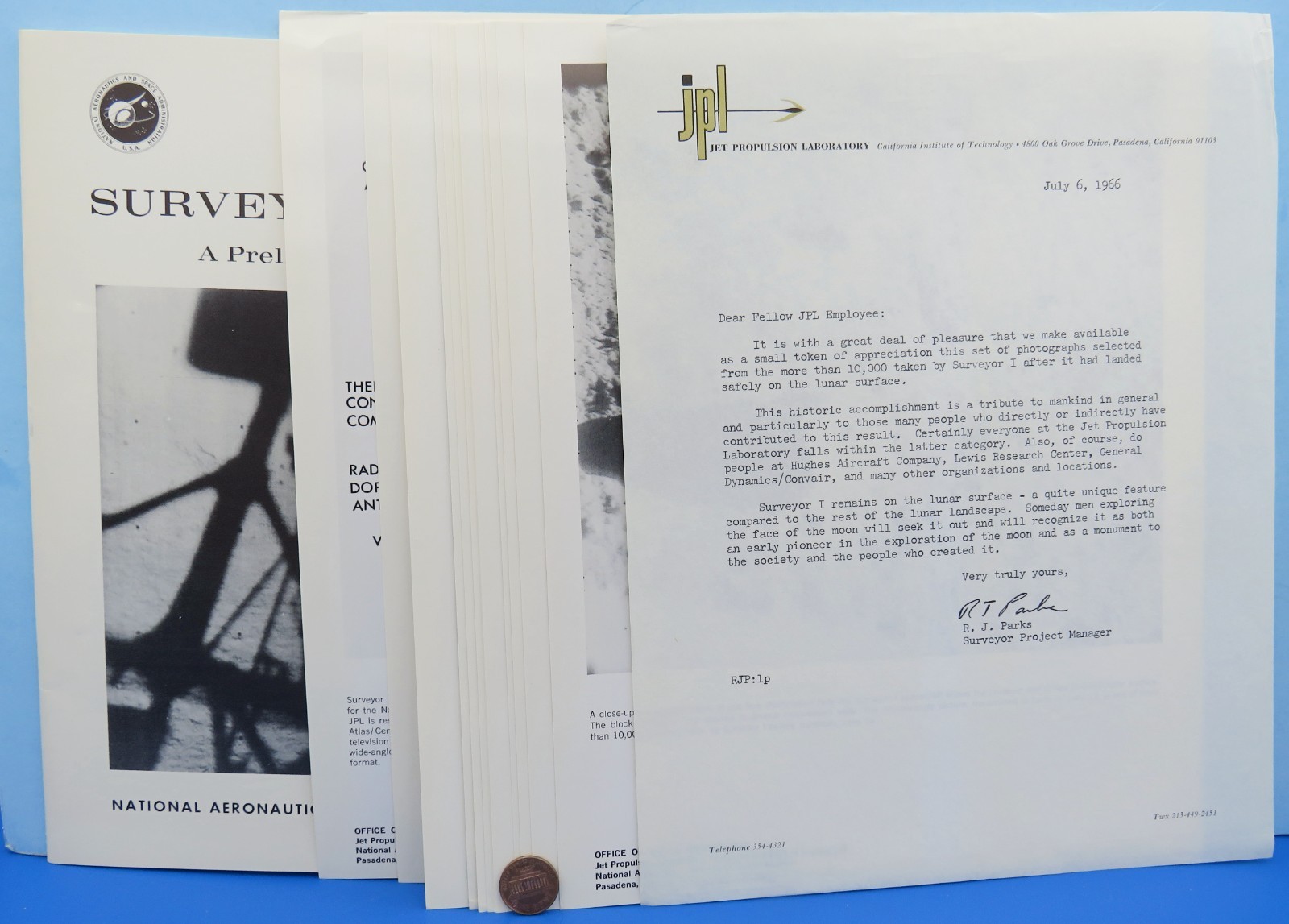 NASA Mission Report & 12 Lithographs vtg SURVEYOR I Lunar Surveyor JPL / B&W