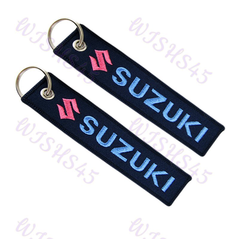 For SUZUKI DOUBLE SIDED EMBROIDERED KEY TAG KEYCHAIN CELL HOLDERS KEY RING X2