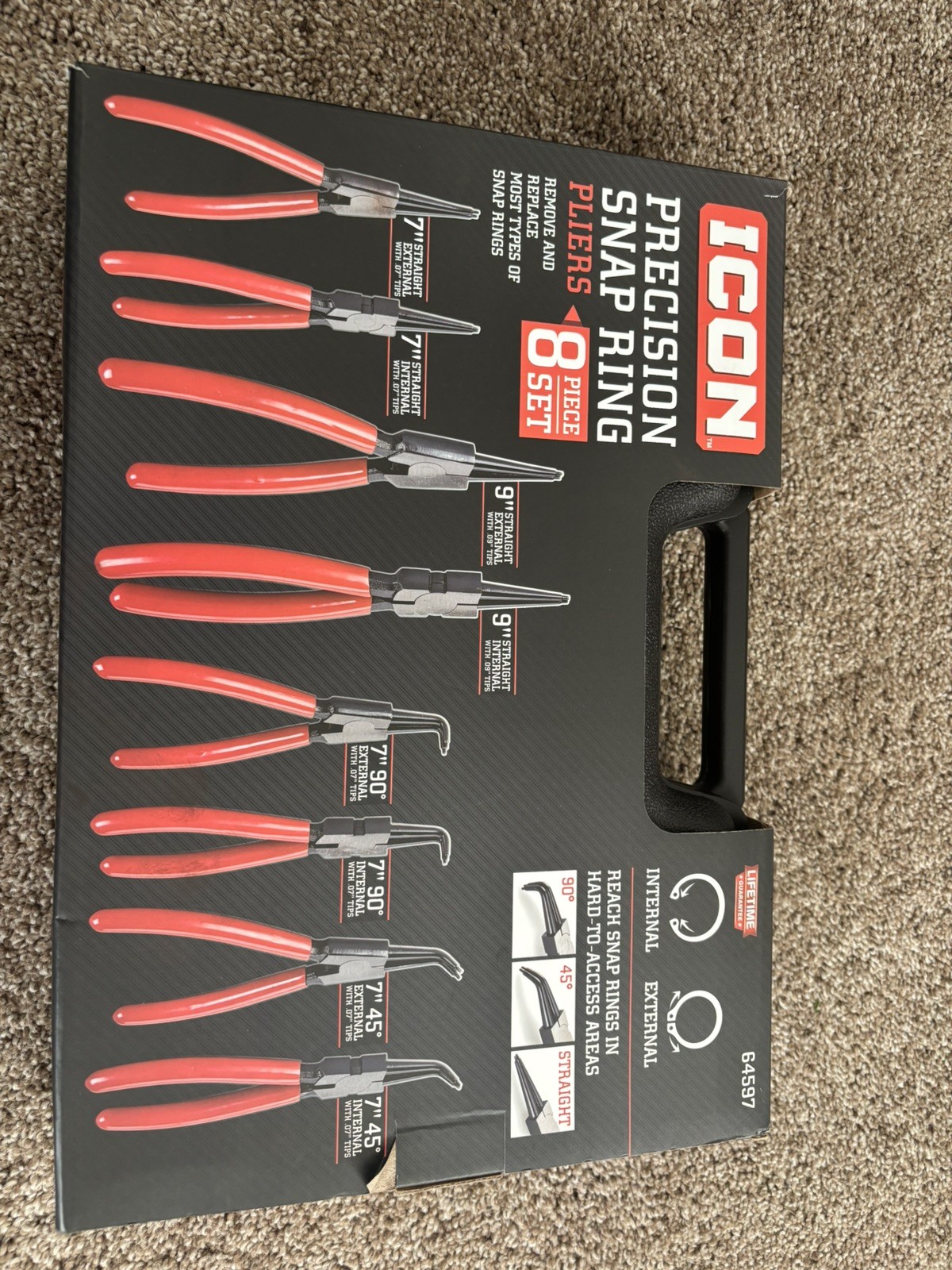 Icon Precision Snap Ring Pliers Set 8-pc Internal/external with hard case used