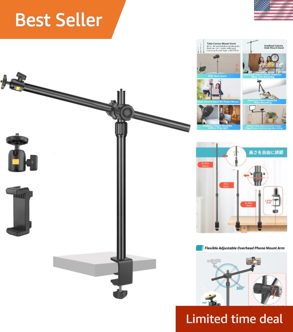 Sturdy Aluminum Boom Arm Camera Mount with C-Clamp for Enhanced Live Streaming