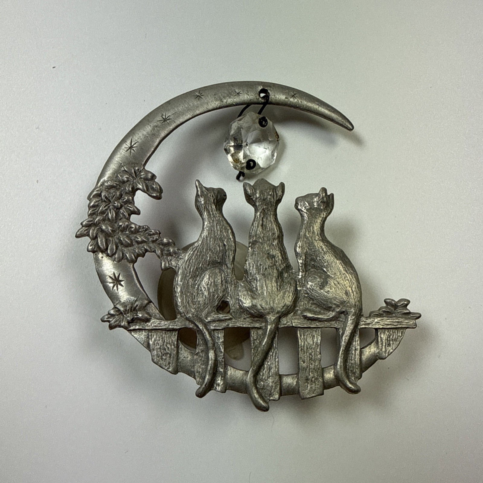 Lindsey Clare Pewter Cats Crescent Moon Suncatcher Austrian Crystal