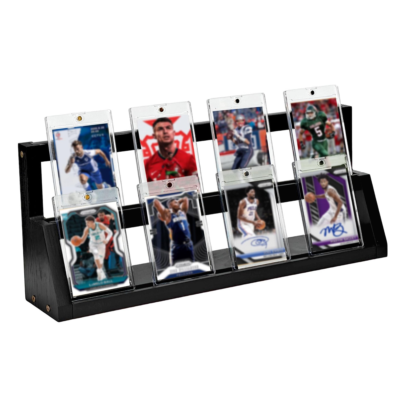 2-Tier Wooden Trading Card Display Stand - Black Display Case for Graded Spor...