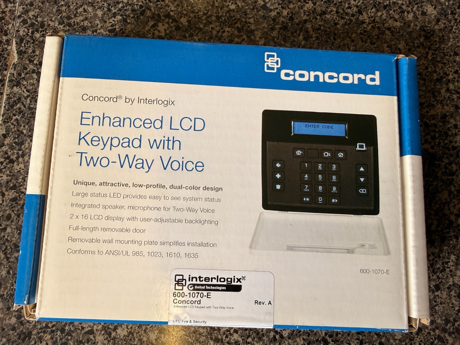 Interlogix GE Security Concord 600-1070-E Enhanced LCD Keypad w/ Two-Way Voice
